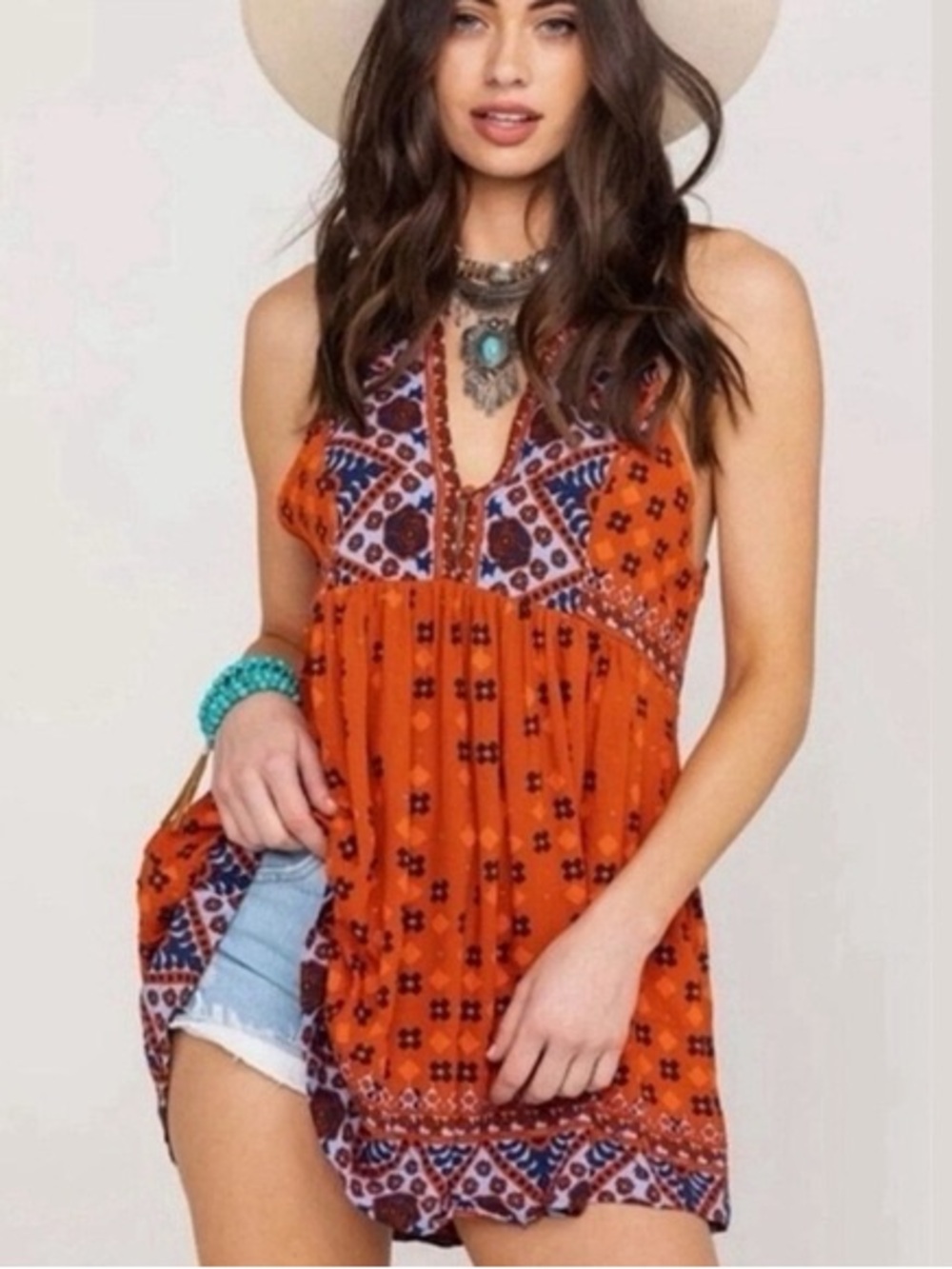 Free People Charlotte Bohemian Tunic Top Size Medium